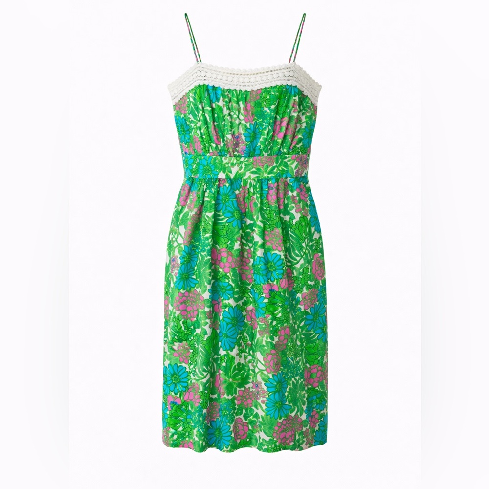 Milly of New York Green Floral Lace Trim Sundress Preppy Resort Chic Size 10